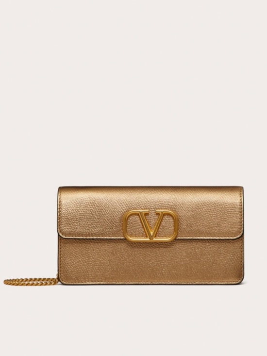 Valentino Garavani Handbags - Valentino Garavani Metalic Gold V Logo Wallet on Chain Crossbody Bag